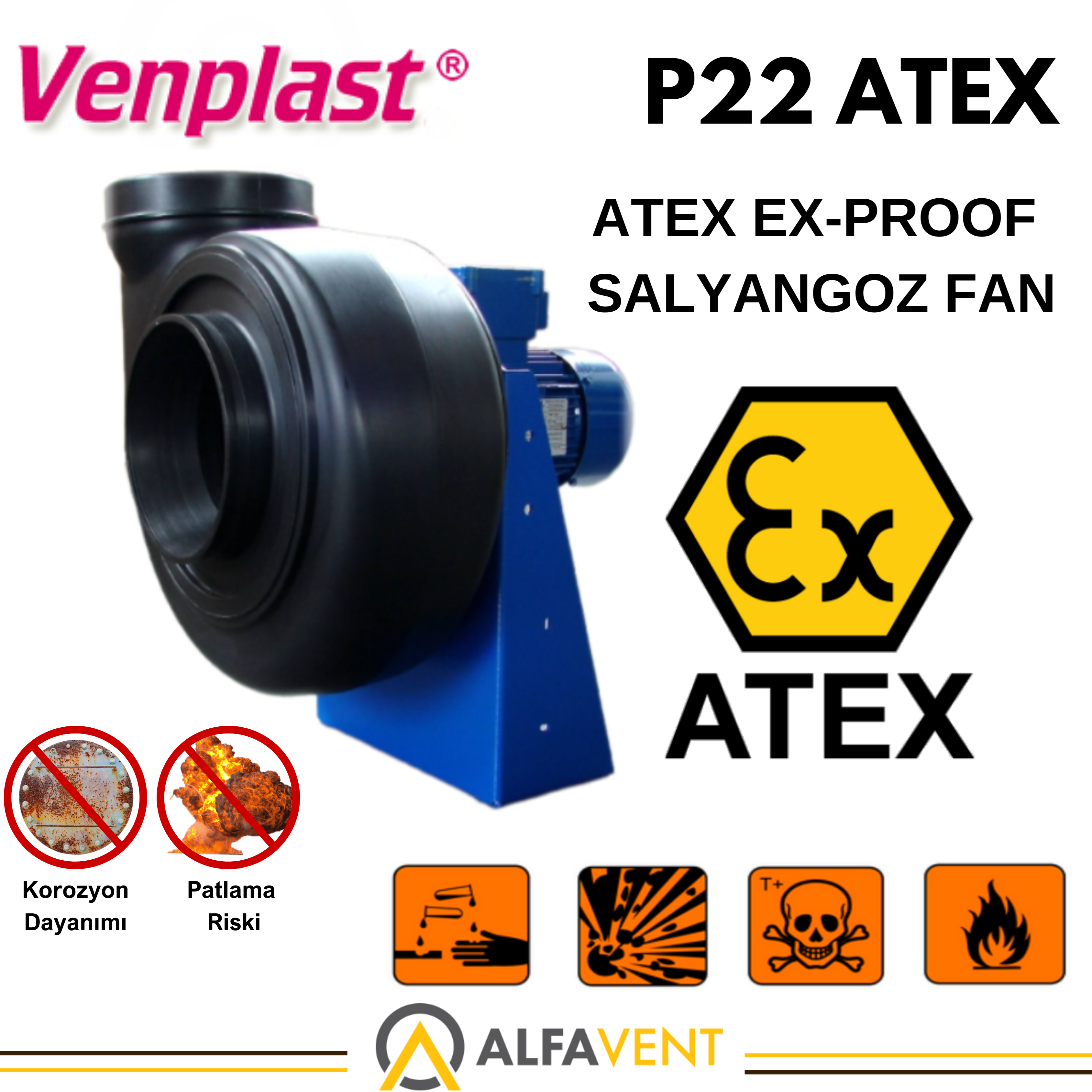 Venplast P22 Atex Ex-Proof Plastik Salyangoz Asit Fanı